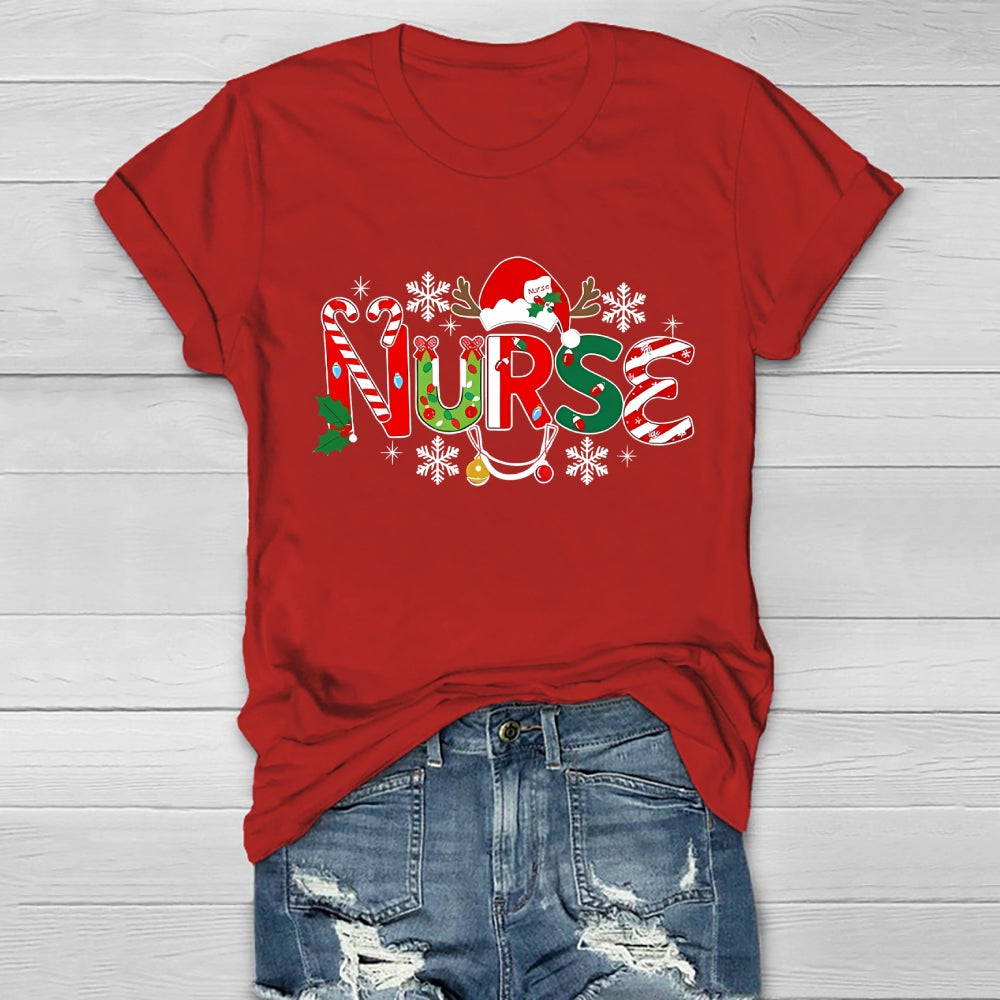 Christmas Nurse Snow Light  Healthwear T-Shirt