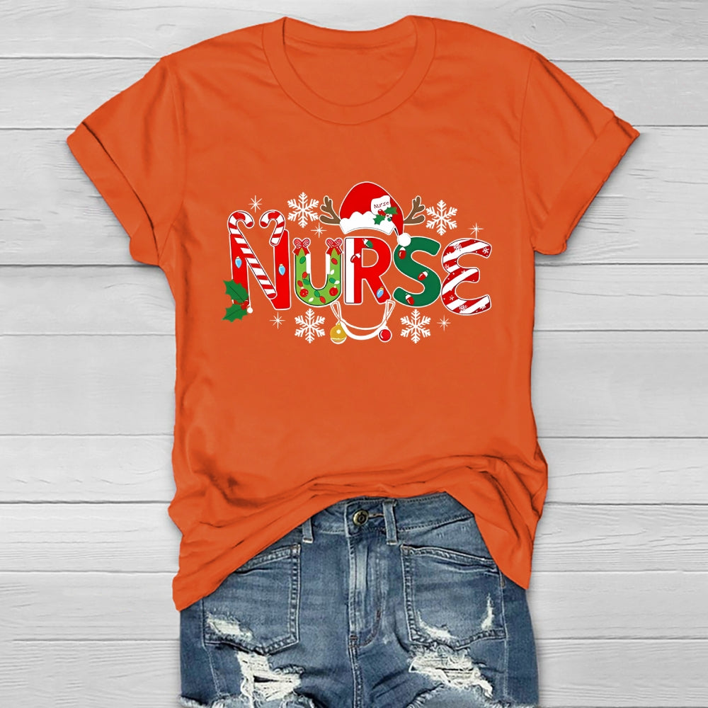 Christmas Nurse Snow Light  Healthwear T-Shirt
