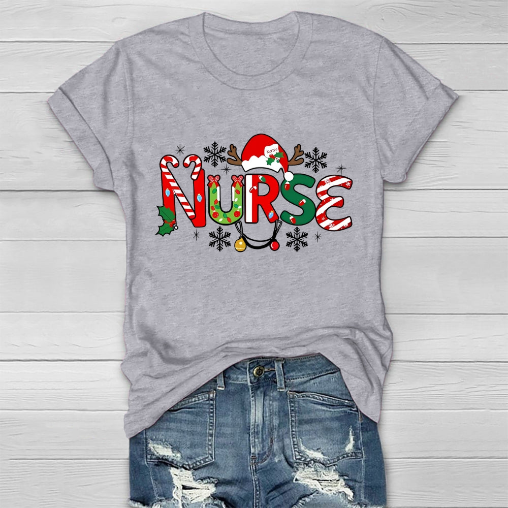 Christmas Nurse Snow Light  Healthwear T-Shirt