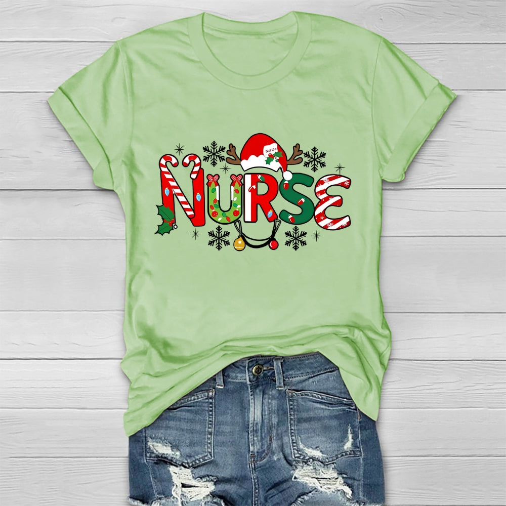 Christmas Nurse Snow Light  Healthwear T-Shirt