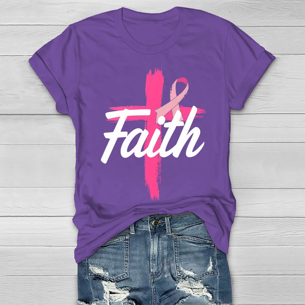 Faith Cross Warrior Survivor Pink Ribbon Breast Cancer  Healthwear T-shirt