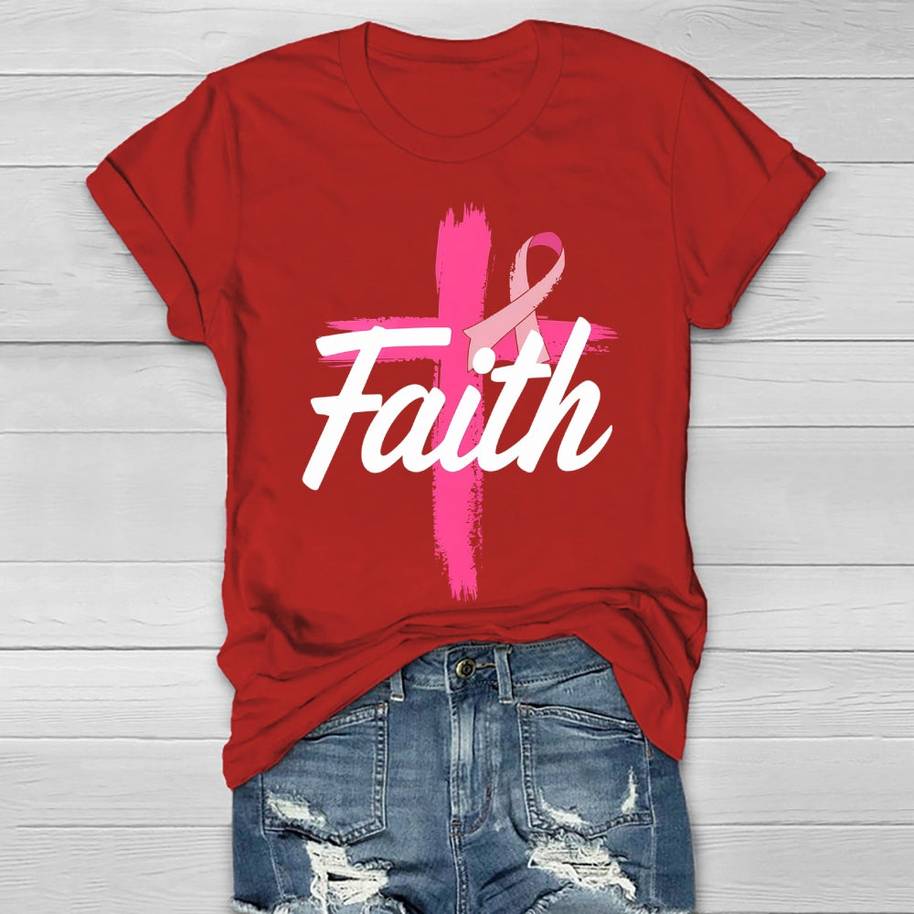 Faith Cross Warrior Survivor Pink Ribbon Breast Cancer  Healthwear T-shirt
