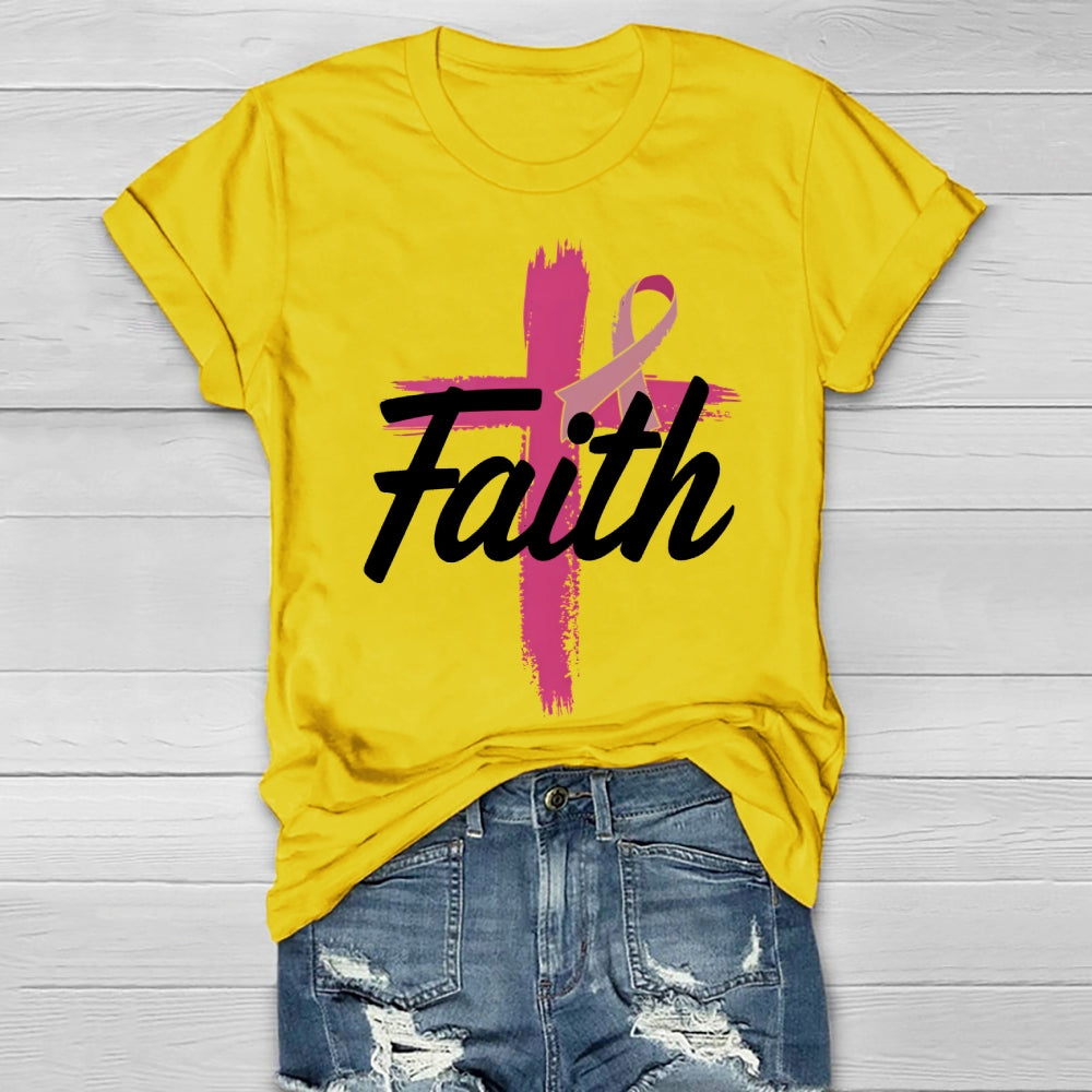 Faith Cross Warrior Survivor Pink Ribbon Breast Cancer  Healthwear T-shirt
