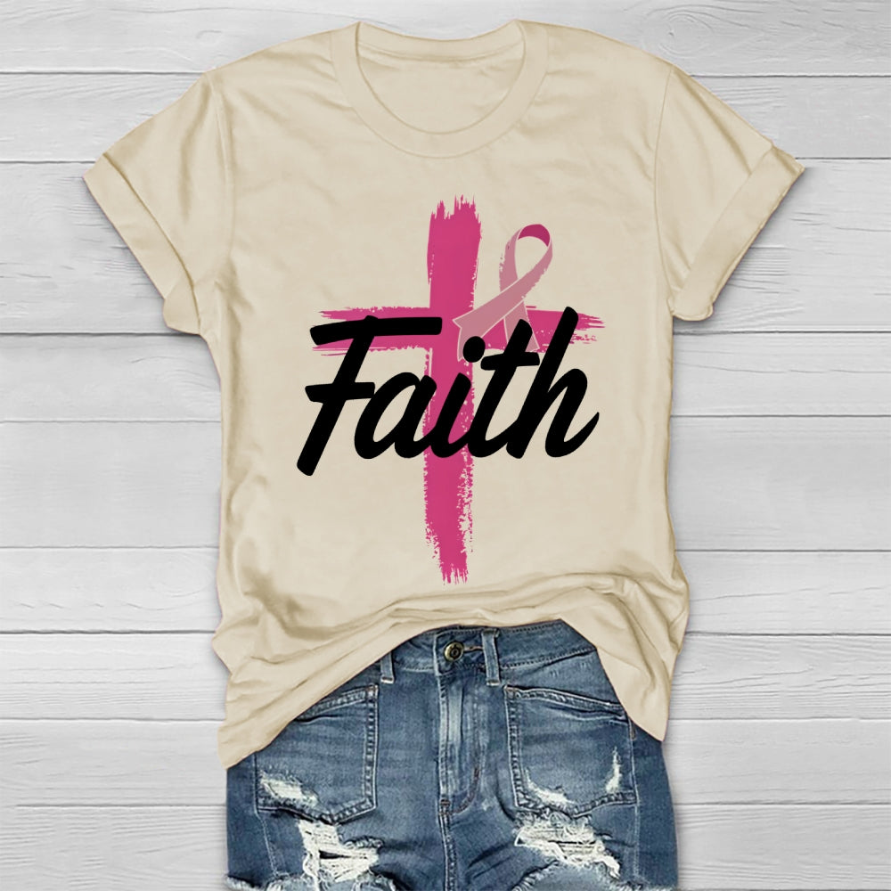 Faith Cross Warrior Survivor Pink Ribbon Breast Cancer  Healthwear T-shirt