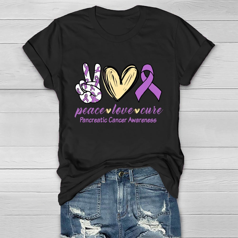 Peace Love Cure Pancreatic Cancer Awareness Healthwear T-shirt