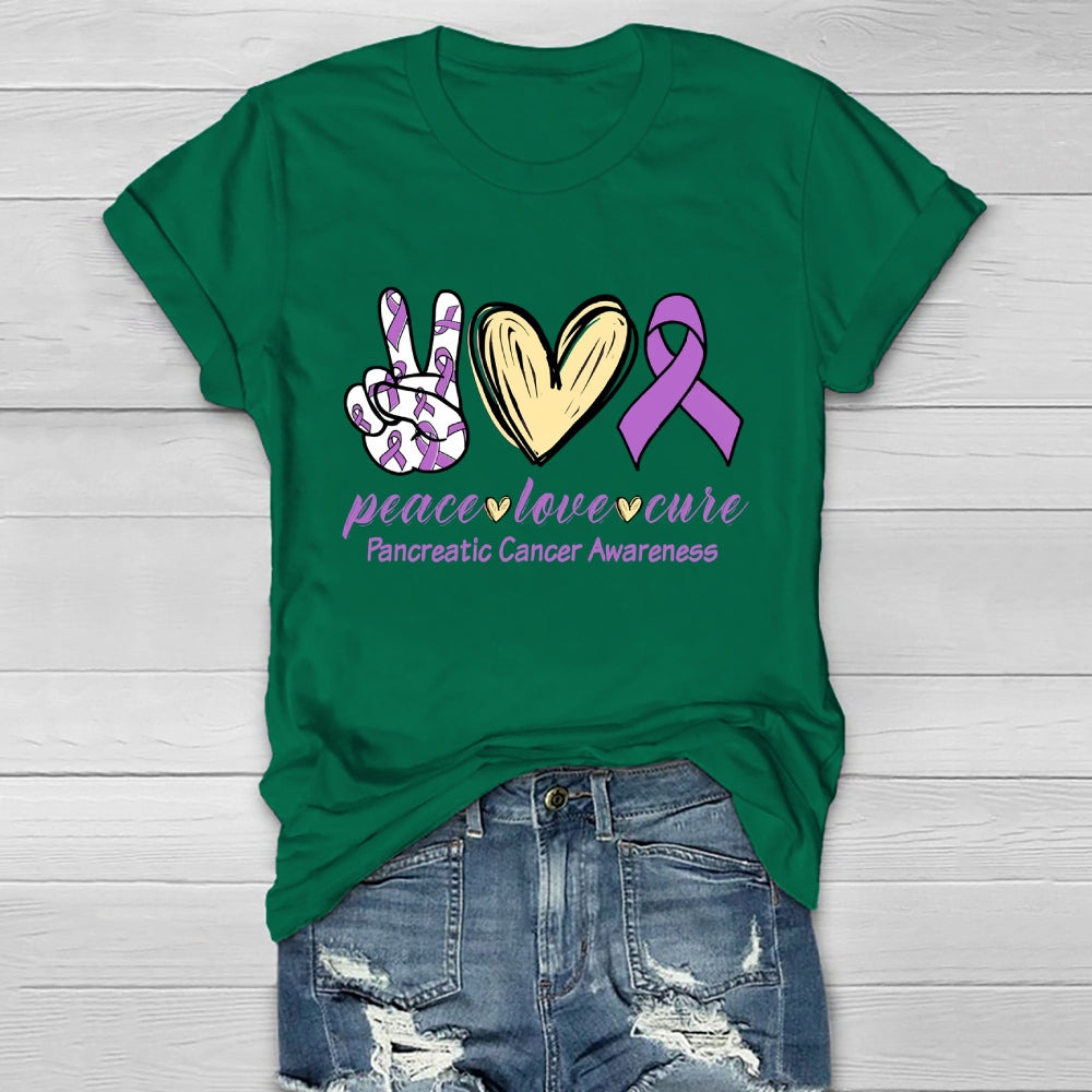 Peace Love Cure Pancreatic Cancer Awareness Healthwear T-shirt