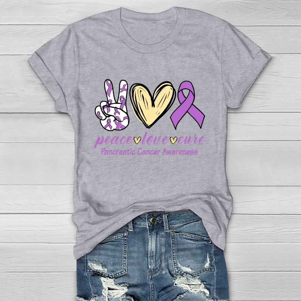 Peace Love Cure Pancreatic Cancer Awareness Healthwear T-shirt