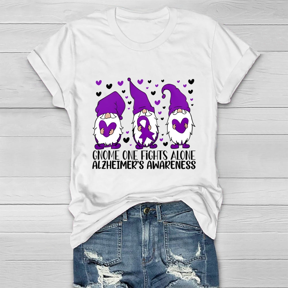 Gnome One Fights Alone Alzheimer Awareness Healthwear T-shirt