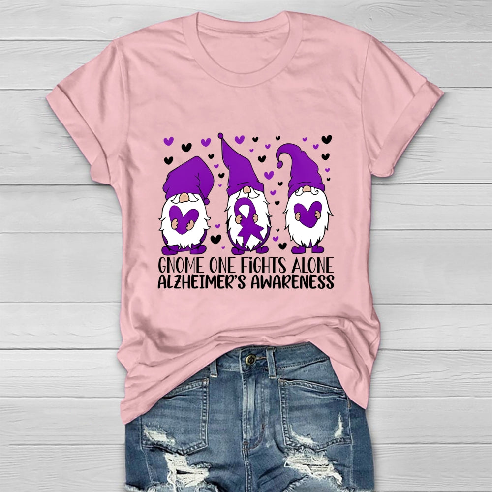 Gnome One Fights Alone Alzheimer Awareness Healthwear T-shirt