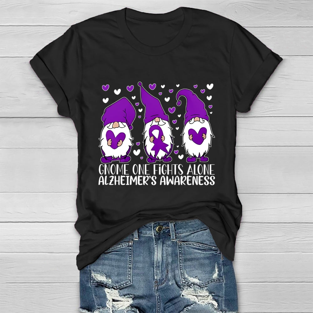 Gnome One Fights Alone Alzheimer Awareness Healthwear T-shirt