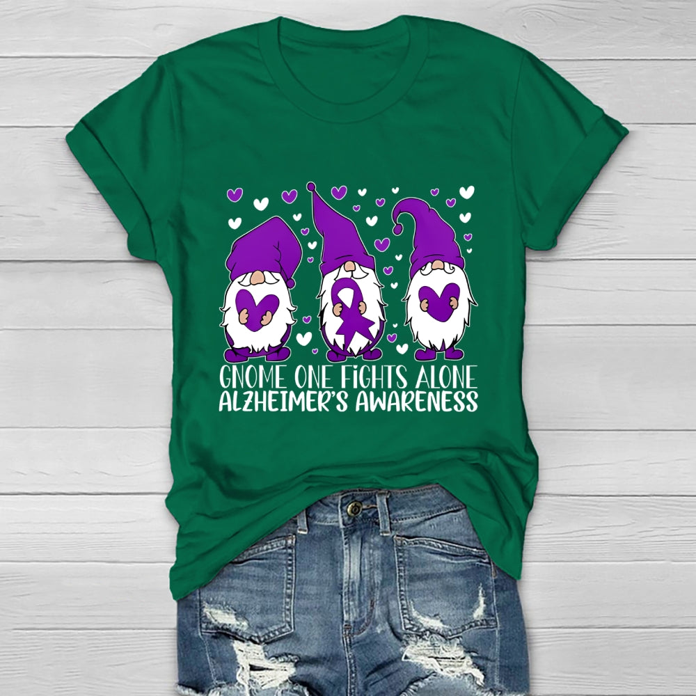 Gnome One Fights Alone Alzheimer Awareness Healthwear T-shirt