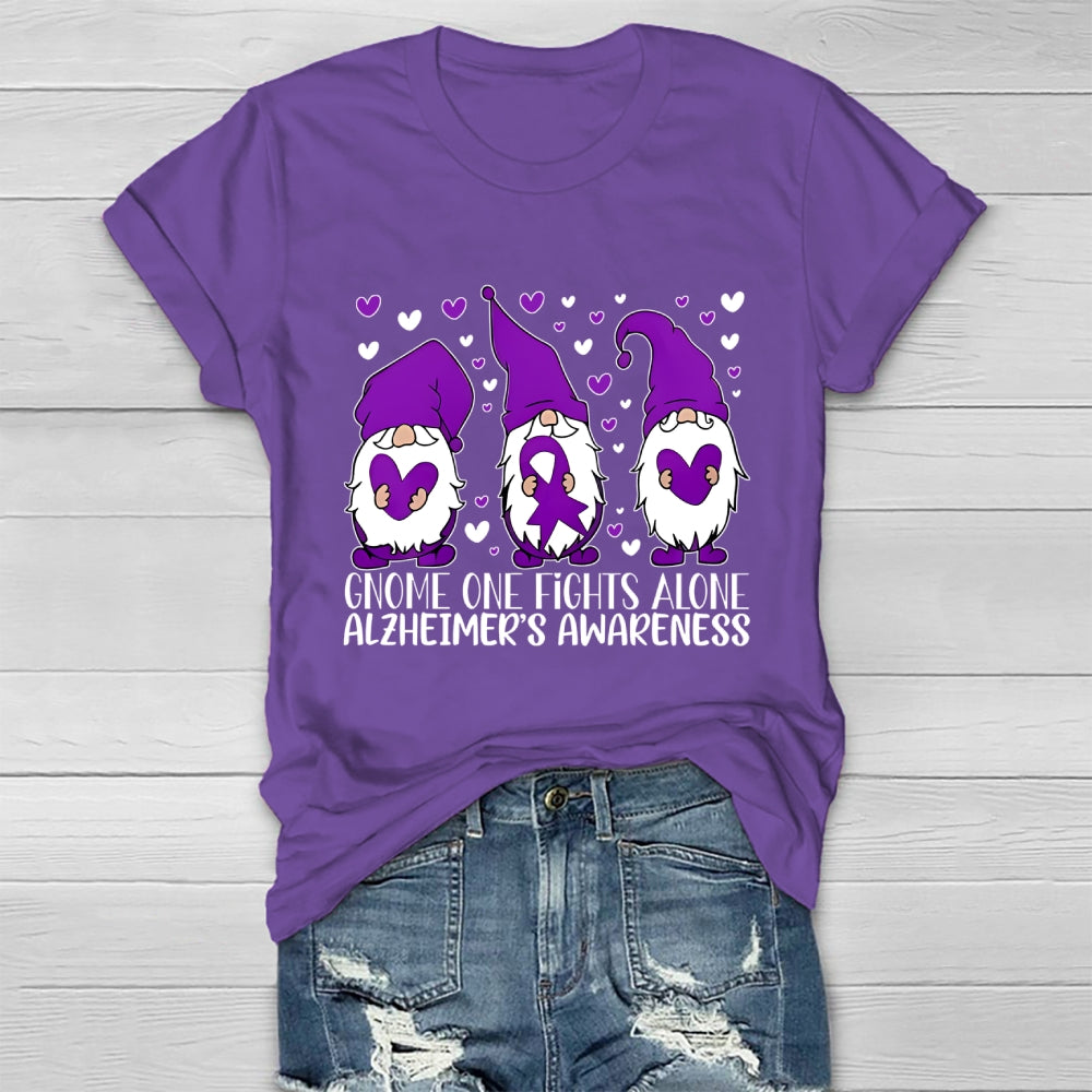 Gnome One Fights Alone Alzheimer Awareness Healthwear T-shirt