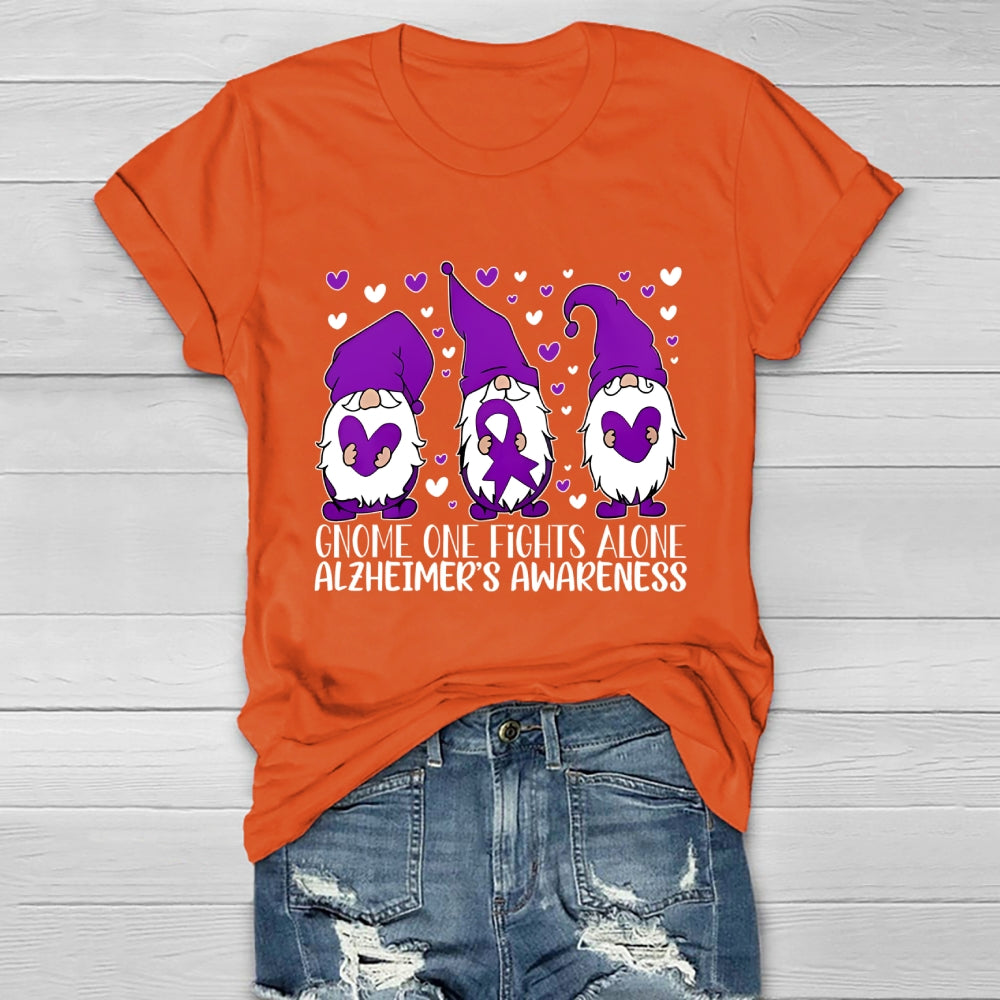 Gnome One Fights Alone Alzheimer Awareness Healthwear T-shirt