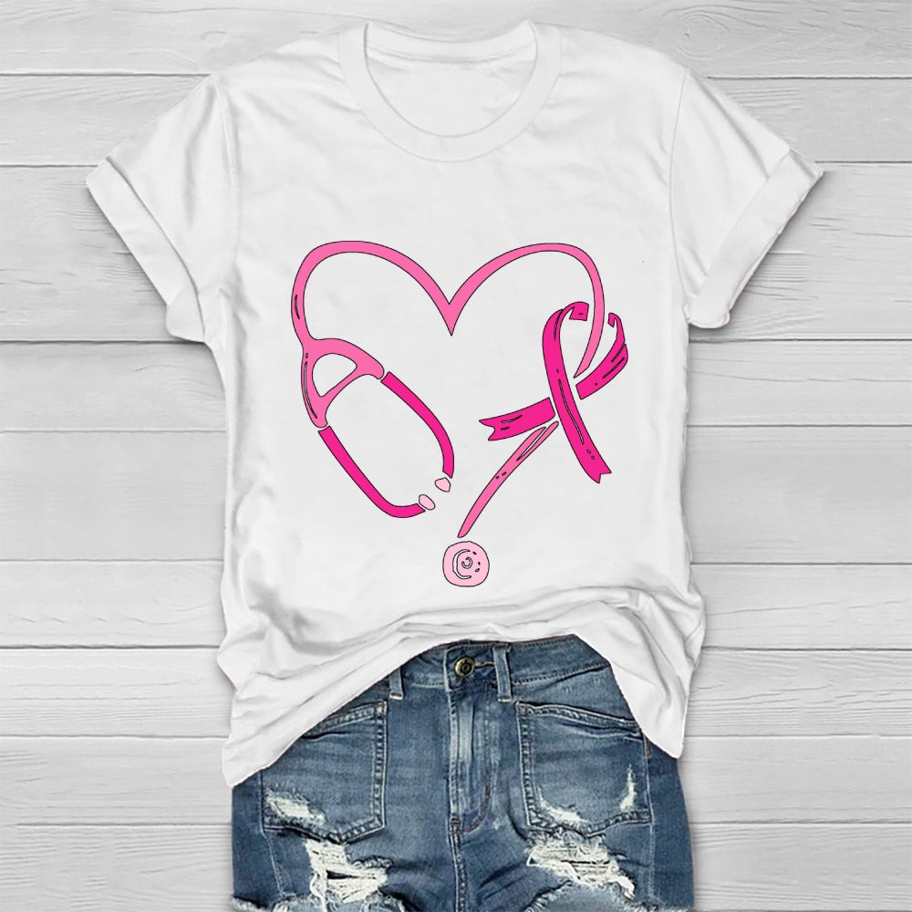 Pink Ribbon Stethoscope Nurse Life Breast Cancer Survivor Healthwear T-shirt