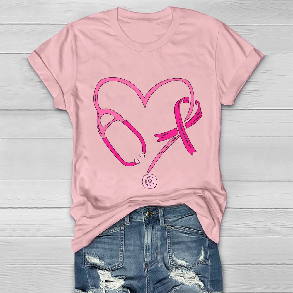 Pink Ribbon Stethoscope Nurse Life Breast Cancer Survivor Healthwear T-shirt