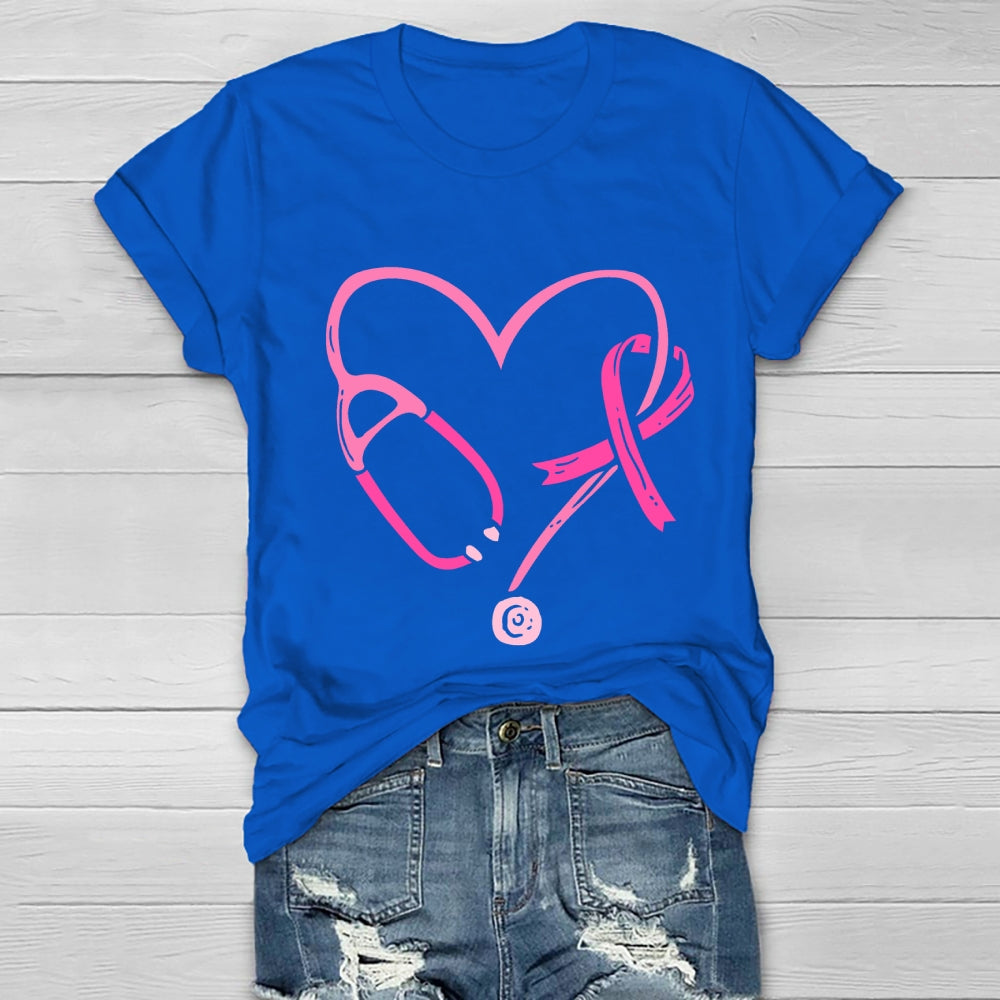 Pink Ribbon Stethoscope Nurse Life Breast Cancer Survivor Healthwear T-shirt