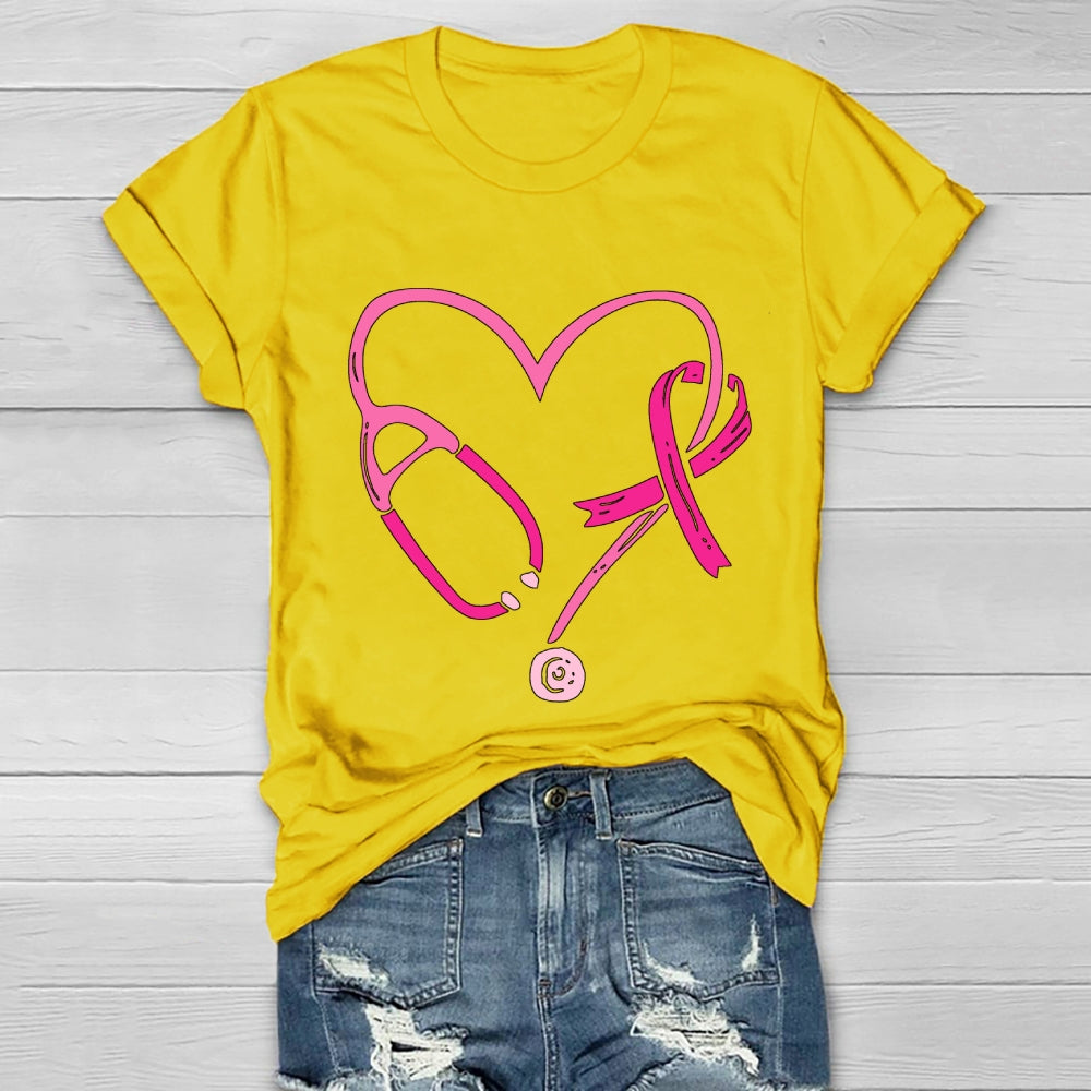 Pink Ribbon Stethoscope Nurse Life Breast Cancer Survivor Healthwear T-shirt