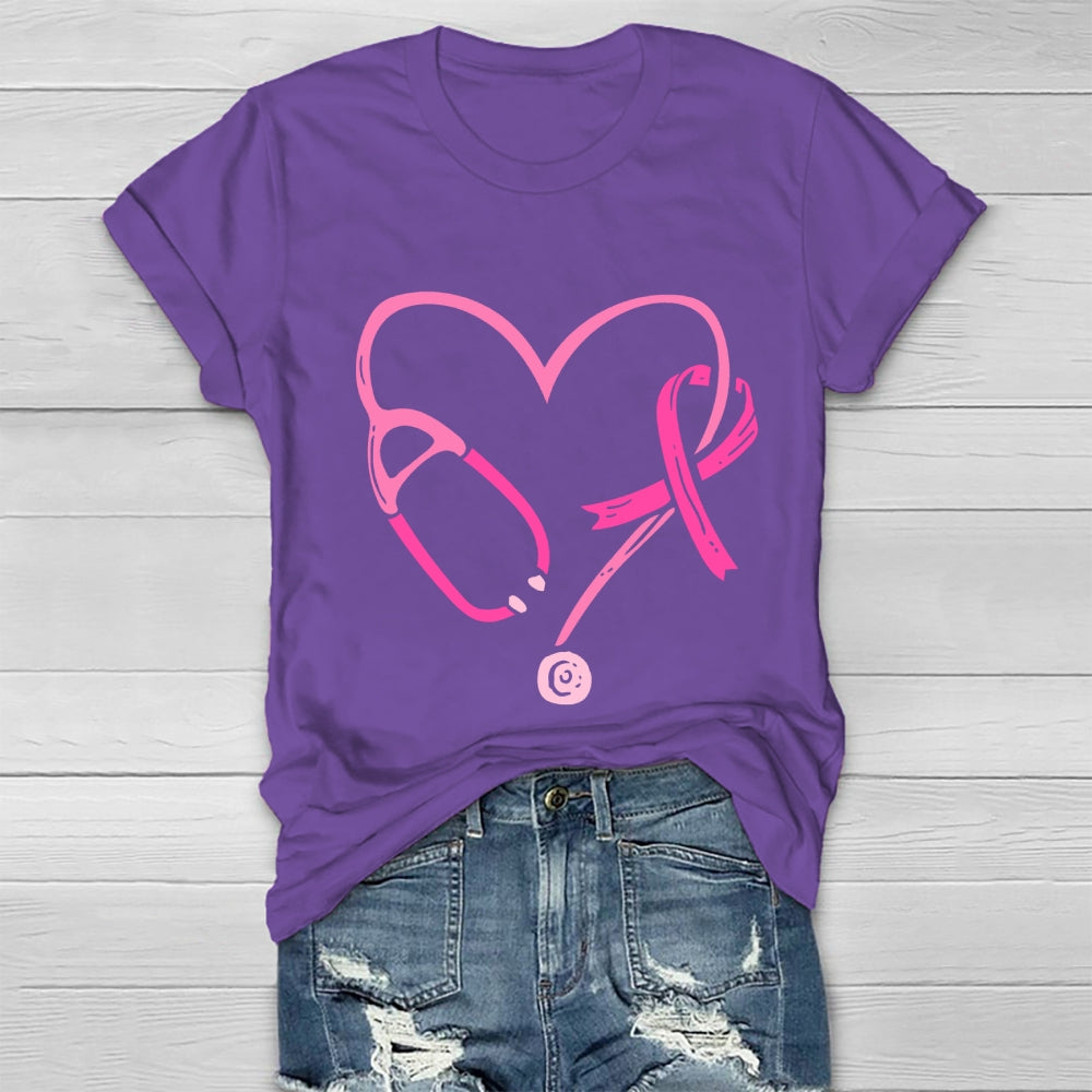 Pink Ribbon Stethoscope Nurse Life Breast Cancer Survivor Healthwear T-shirt
