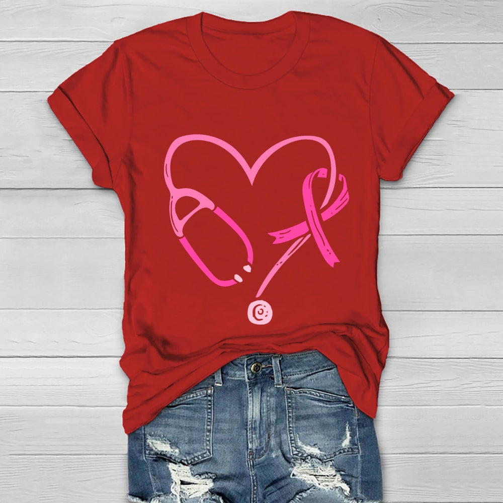 Pink Ribbon Stethoscope Nurse Life Breast Cancer Survivor Healthwear T-shirt