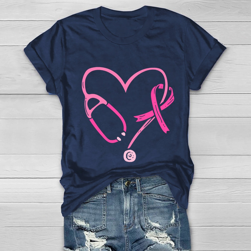 Pink Ribbon Stethoscope Nurse Life Breast Cancer Survivor Healthwear T-shirt