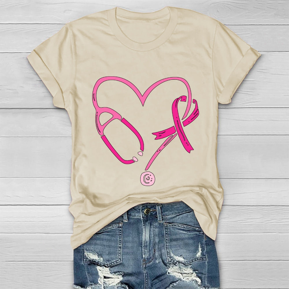 Pink Ribbon Stethoscope Nurse Life Breast Cancer Survivor Healthwear T-shirt