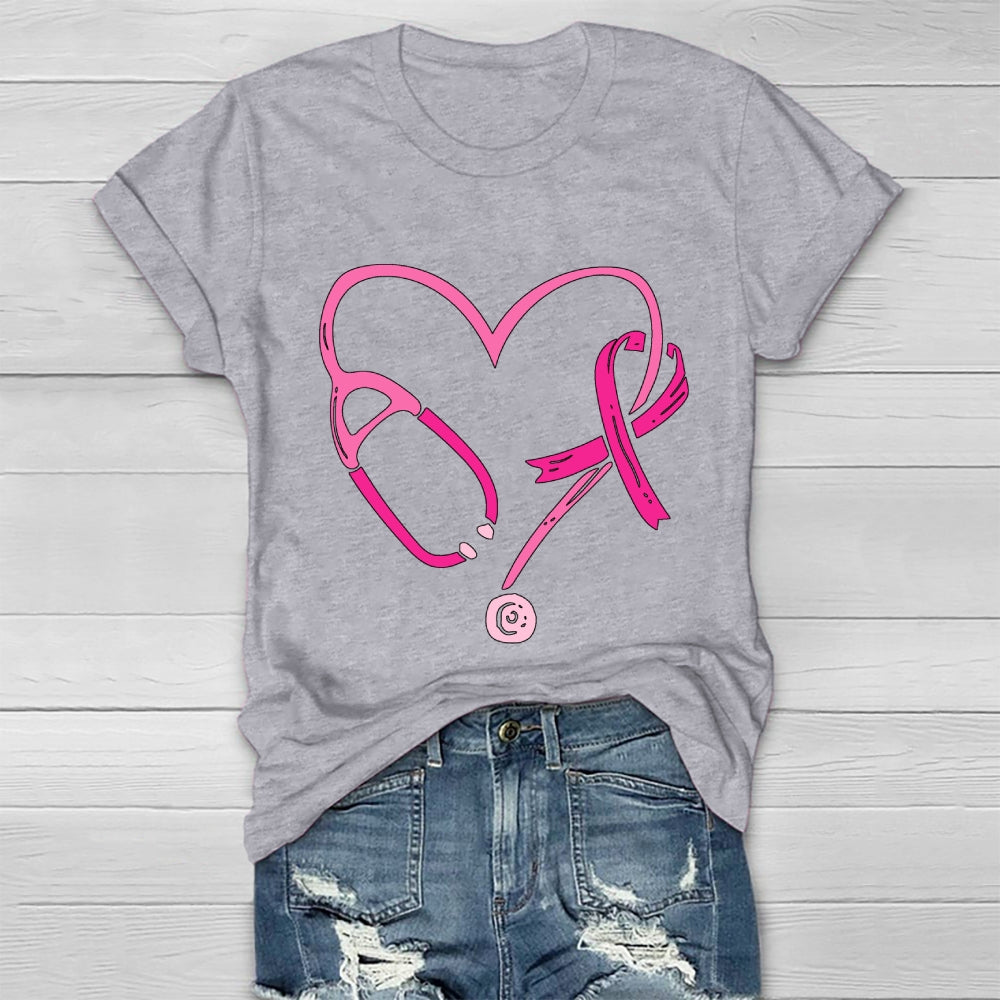 Pink Ribbon Stethoscope Nurse Life Breast Cancer Survivor Healthwear T-shirt