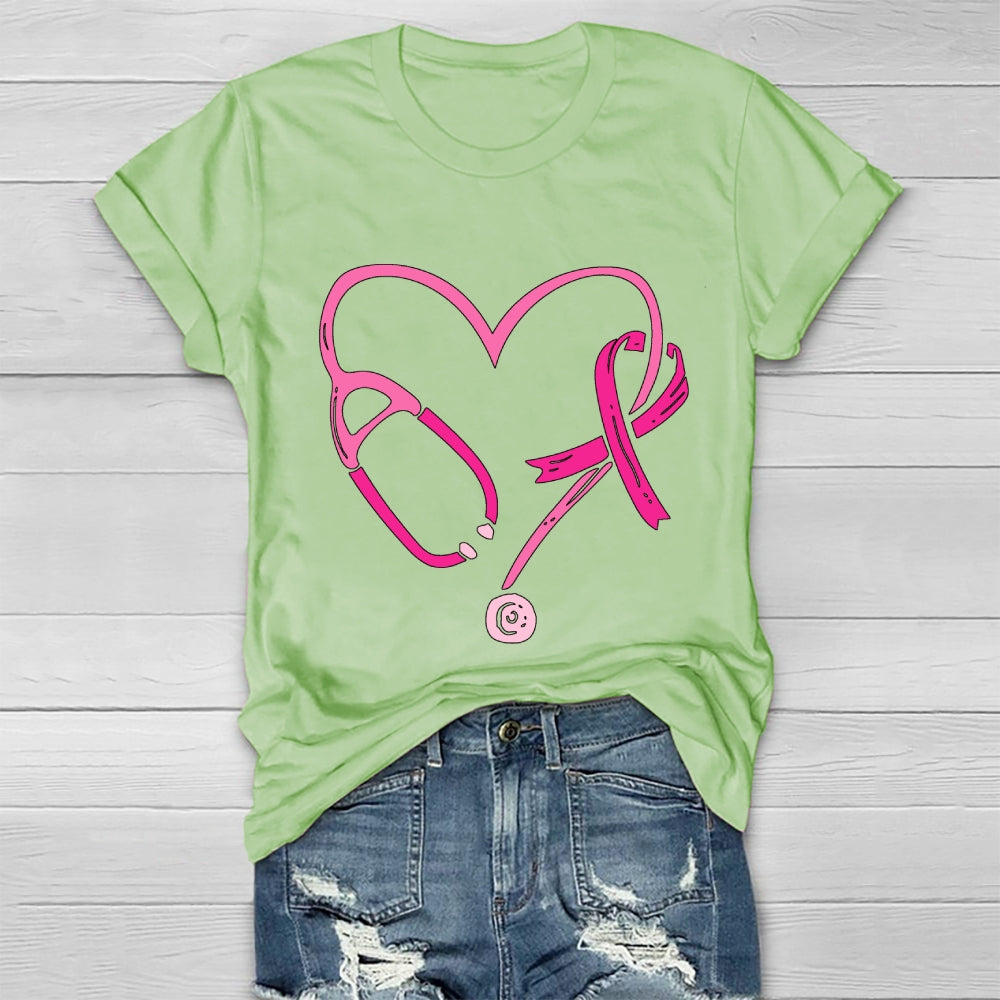 Pink Ribbon Stethoscope Nurse Life Breast Cancer Survivor Healthwear T-shirt