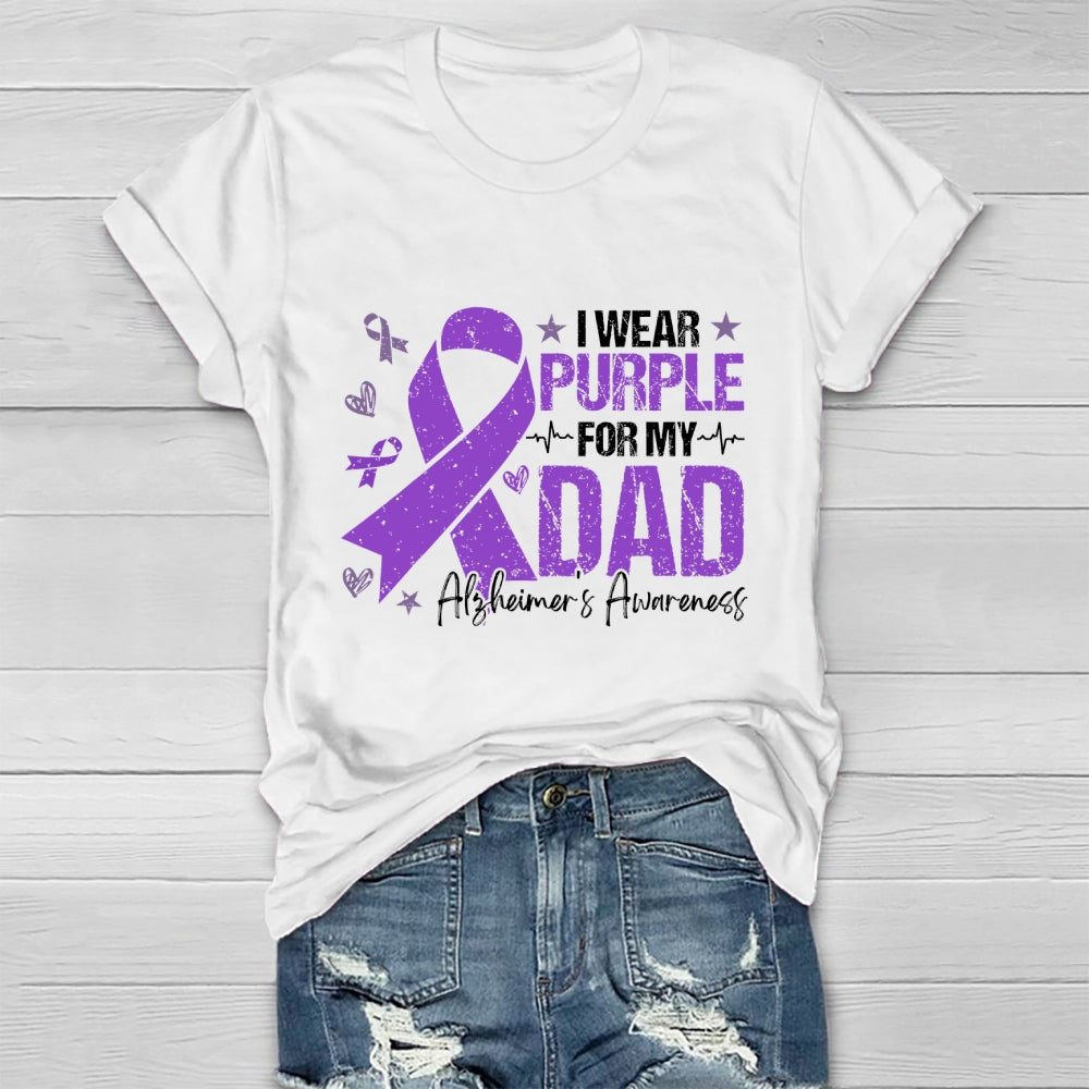 I Wear Purple For My Dad Shirt Alzheimer's Disease Awareness Healthwear T-shirt