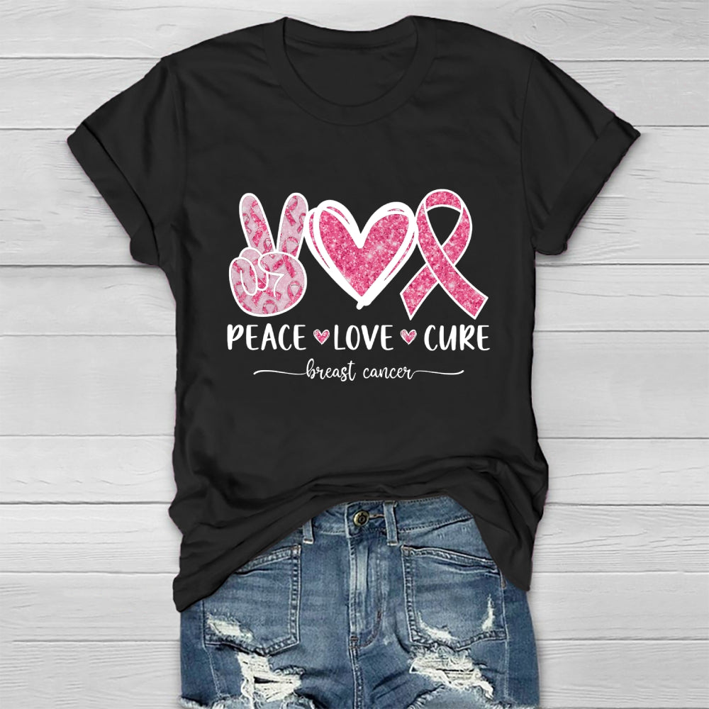 Peace Love Cure Breast Cancer Awareness Graphic Healthwear T-shirt