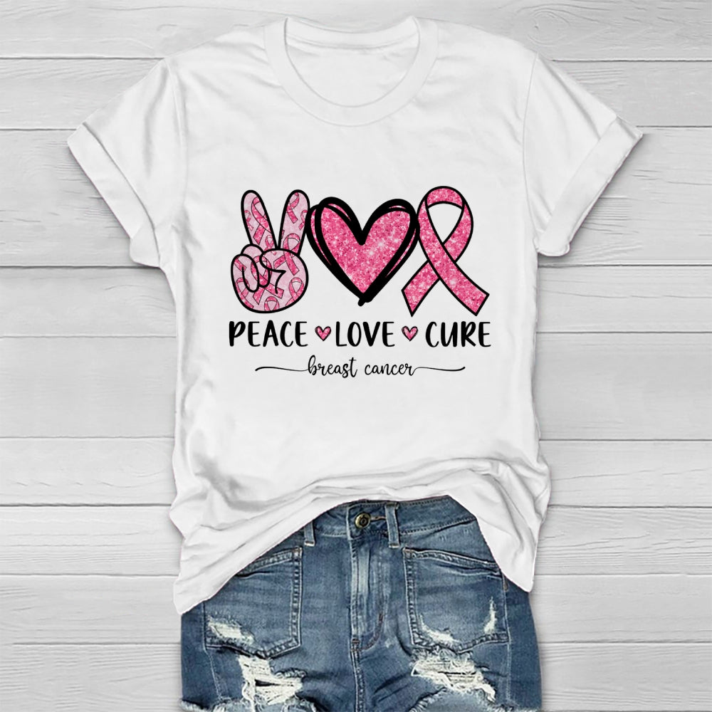 Peace Love Cure Breast Cancer Awareness Graphic Healthwear T-shirt