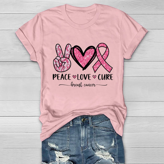 Peace Love Cure Breast Cancer Awareness Graphic Healthwear T-shirt