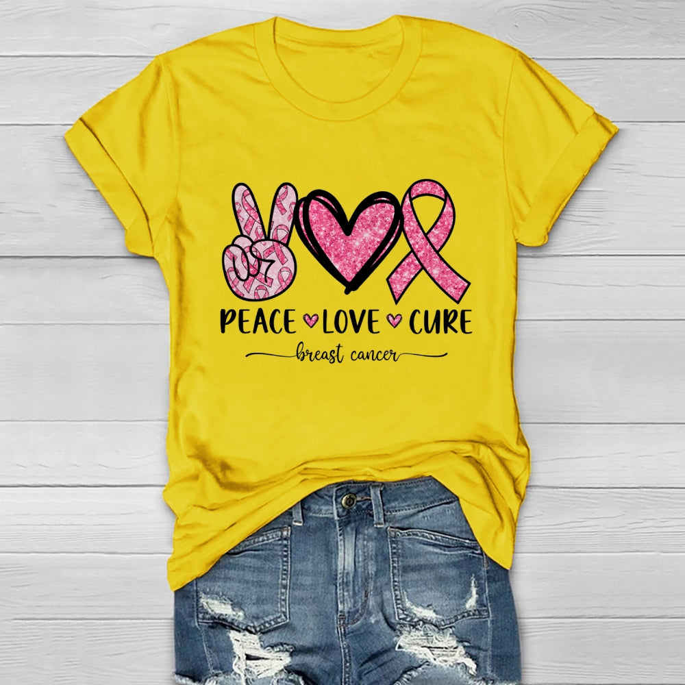 Peace Love Cure Breast Cancer Awareness Graphic Healthwear T-shirt
