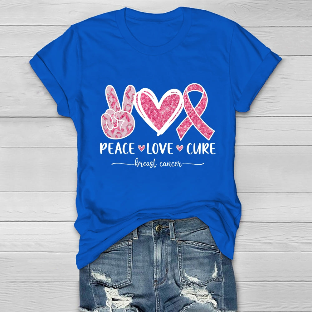 Peace Love Cure Breast Cancer Awareness Graphic Healthwear T-shirt