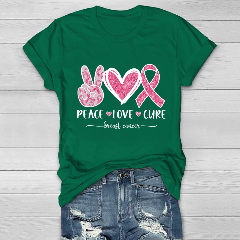 Peace Love Cure Breast Cancer Awareness Graphic Healthwear T-shirt