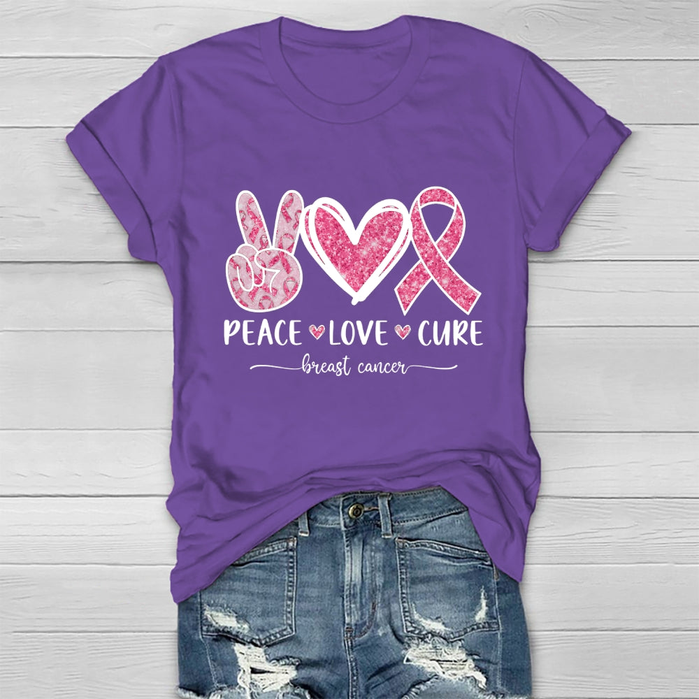 Peace Love Cure Breast Cancer Awareness Graphic Healthwear T-shirt