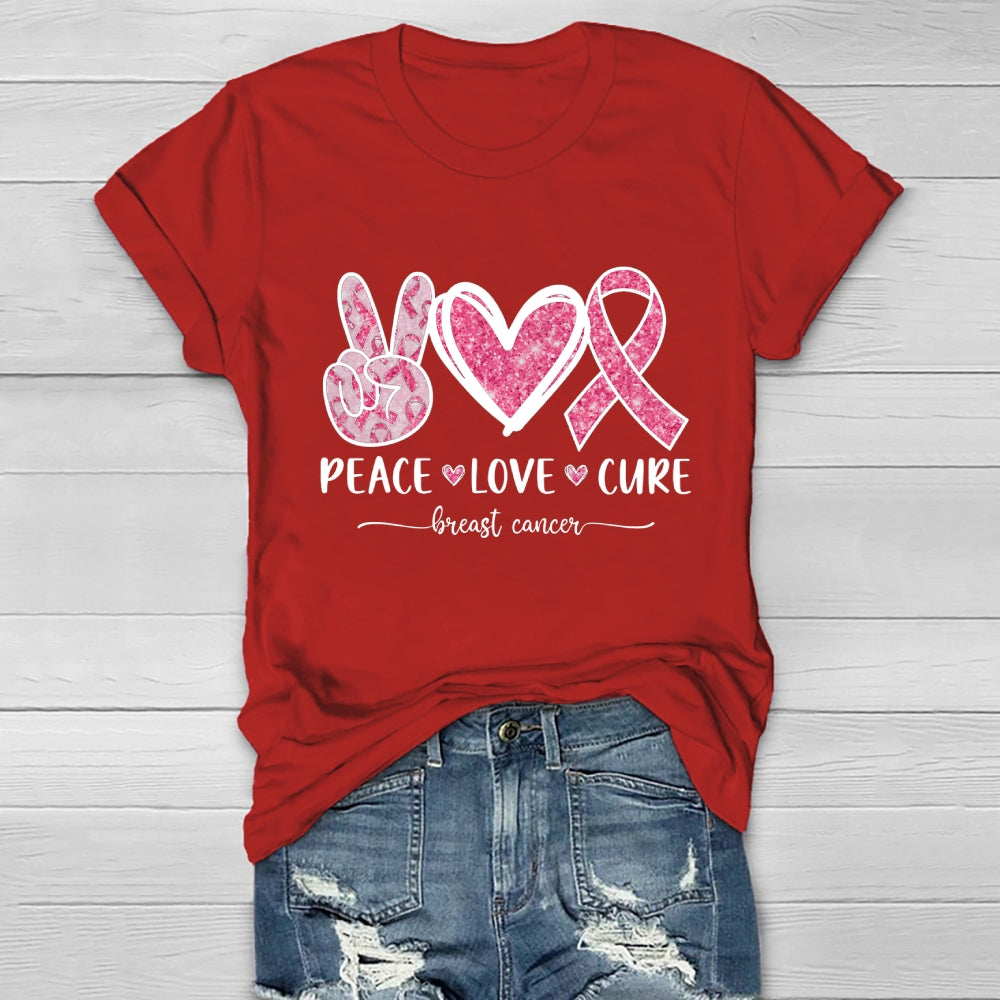 Peace Love Cure Breast Cancer Awareness Graphic Healthwear T-shirt