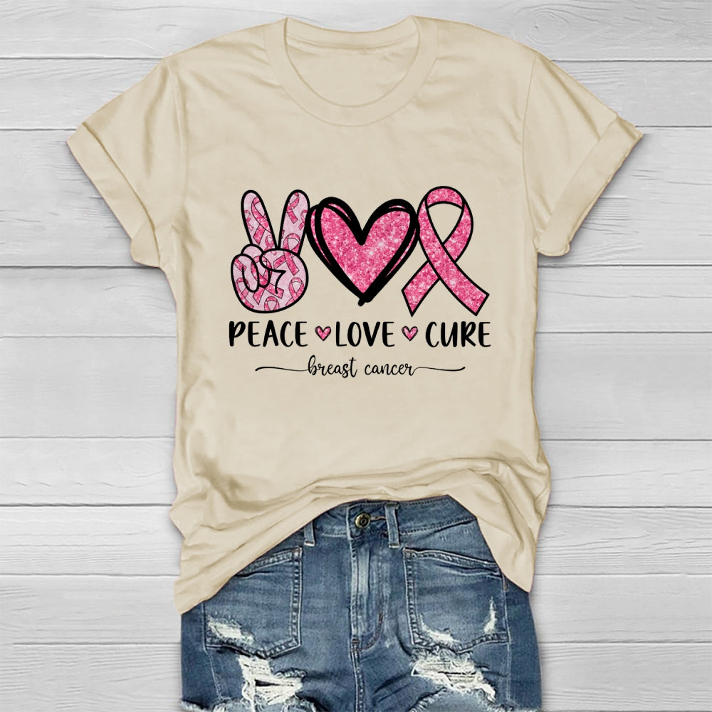 Peace Love Cure Breast Cancer Awareness Graphic Healthwear T-shirt