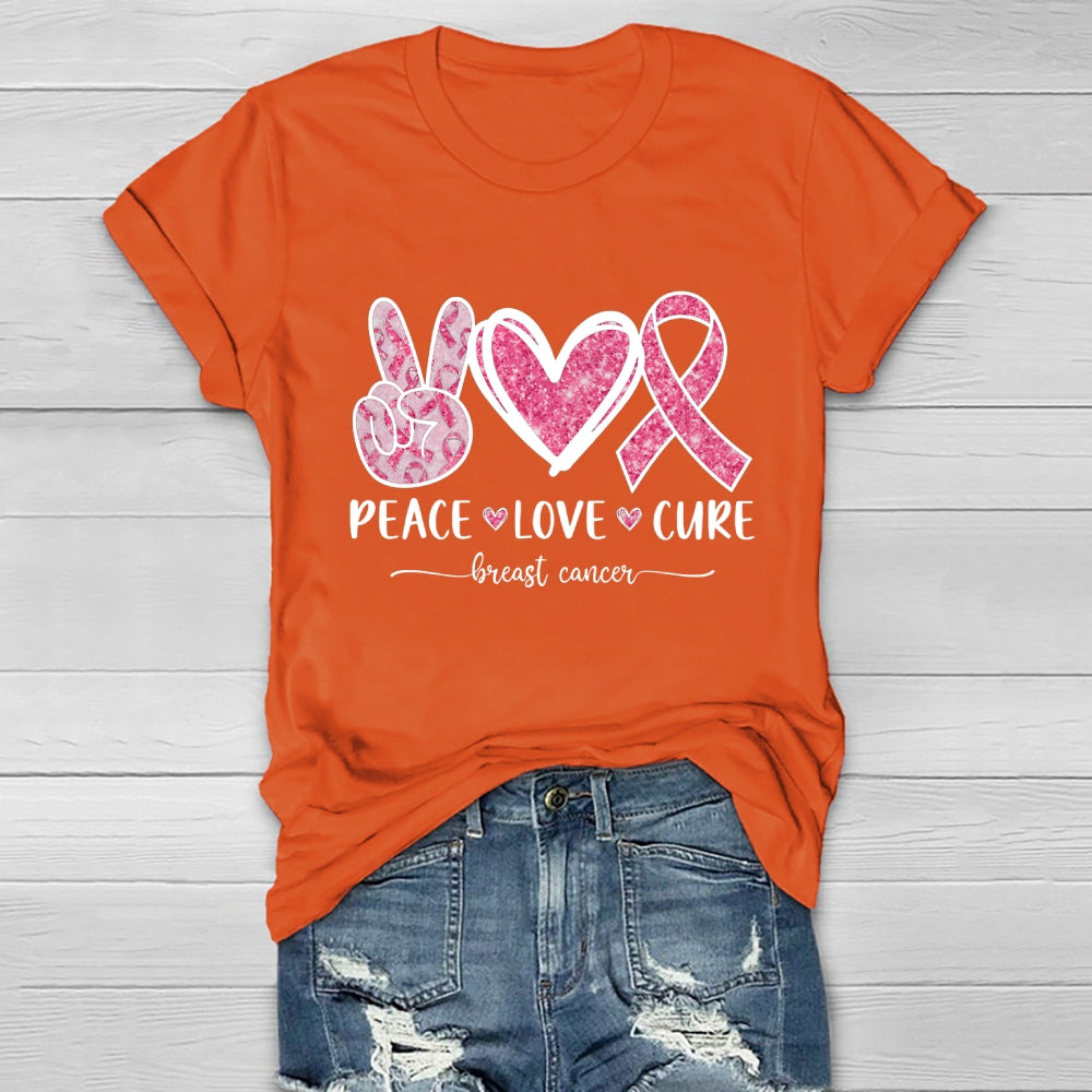 Peace Love Cure Breast Cancer Awareness Graphic Healthwear T-shirt