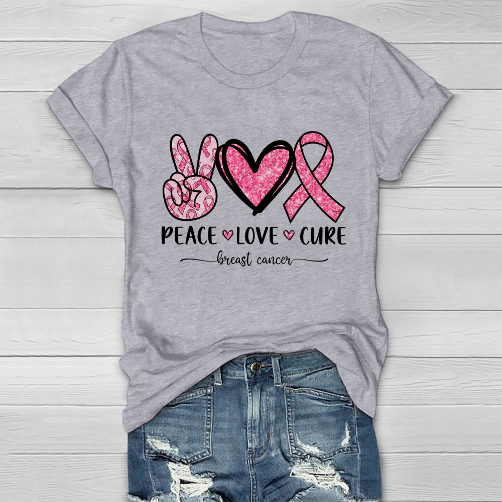 Peace Love Cure Breast Cancer Awareness Graphic Healthwear T-shirt