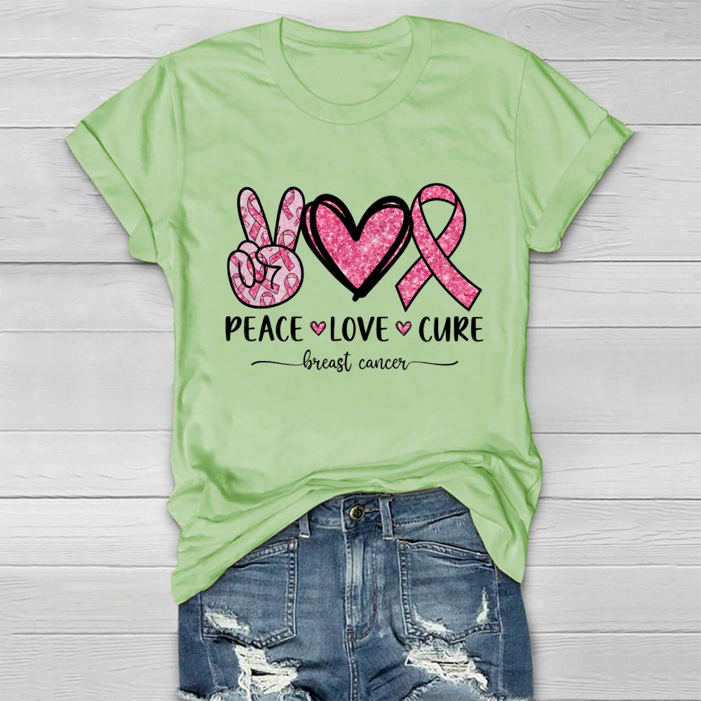 Peace Love Cure Breast Cancer Awareness Graphic Healthwear T-shirt