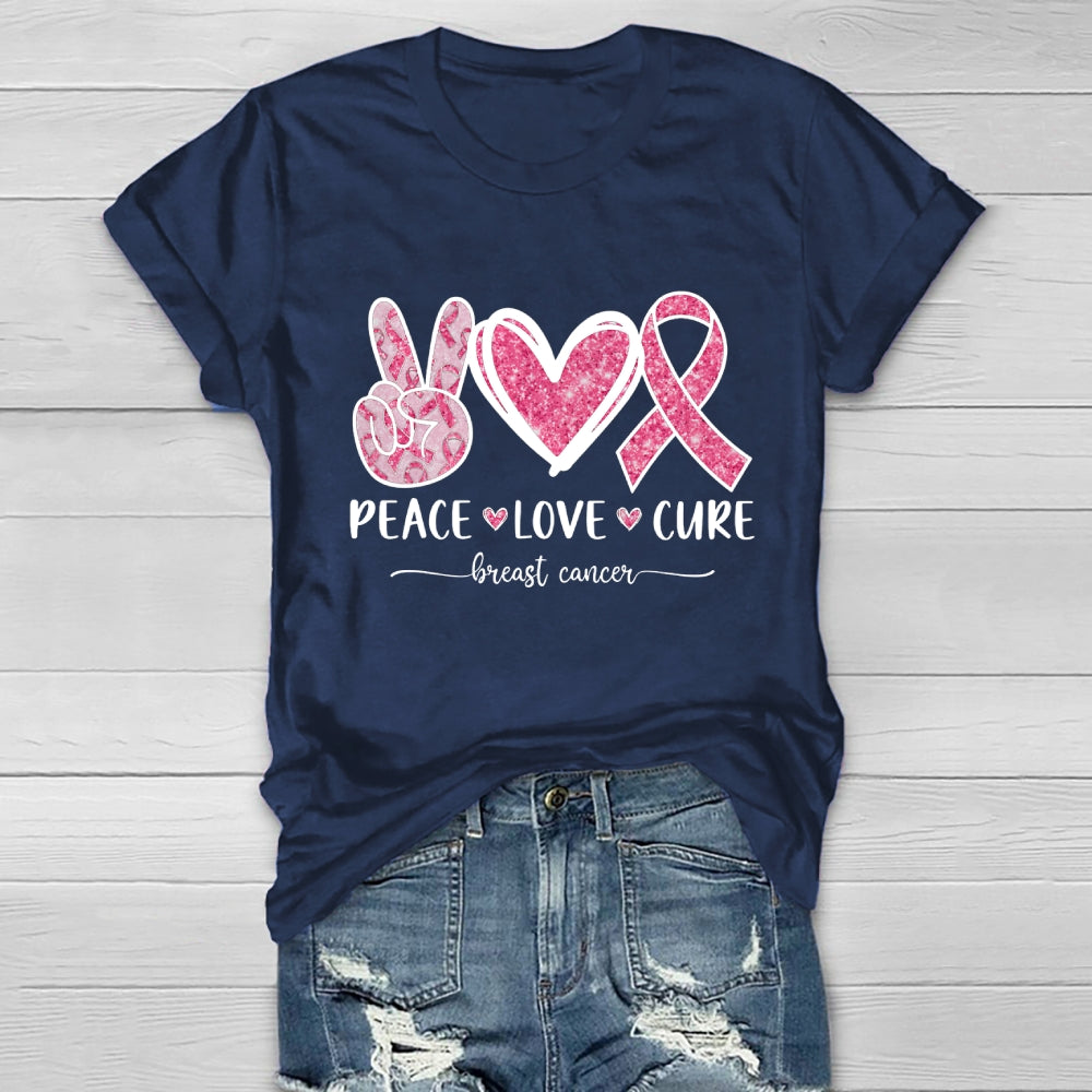 Peace Love Cure Breast Cancer Awareness Graphic Healthwear T-shirt