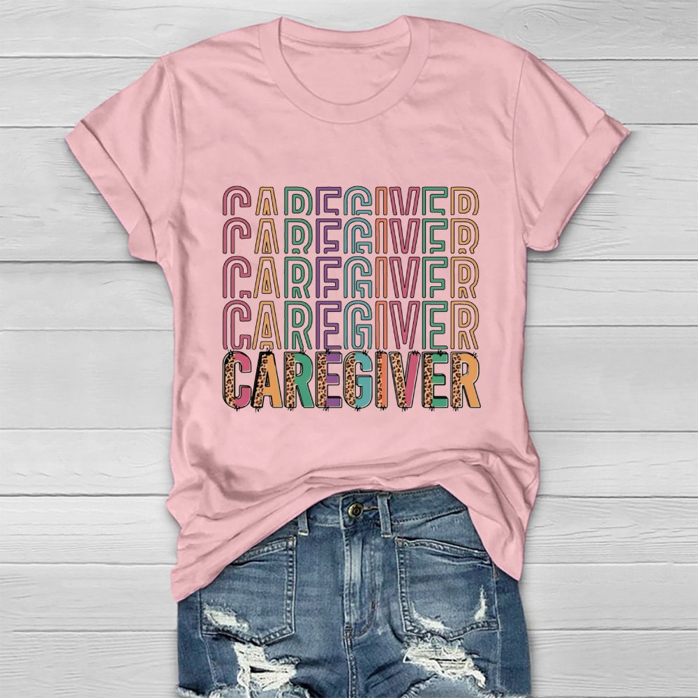 Caregiver Leopard Print Colorful Letters Healthwear T-shirt