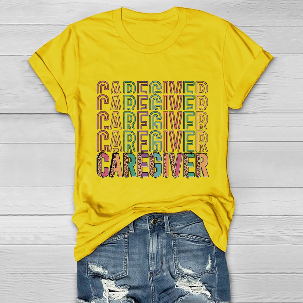 Caregiver Leopard Print Colorful Letters Healthwear T-shirt