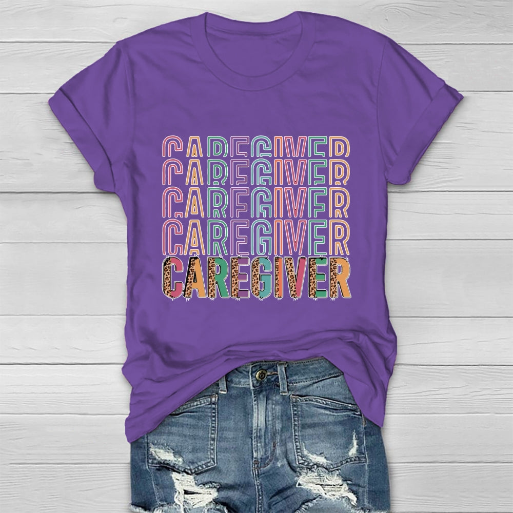 Caregiver Leopard Print Colorful Letters Healthwear T-shirt