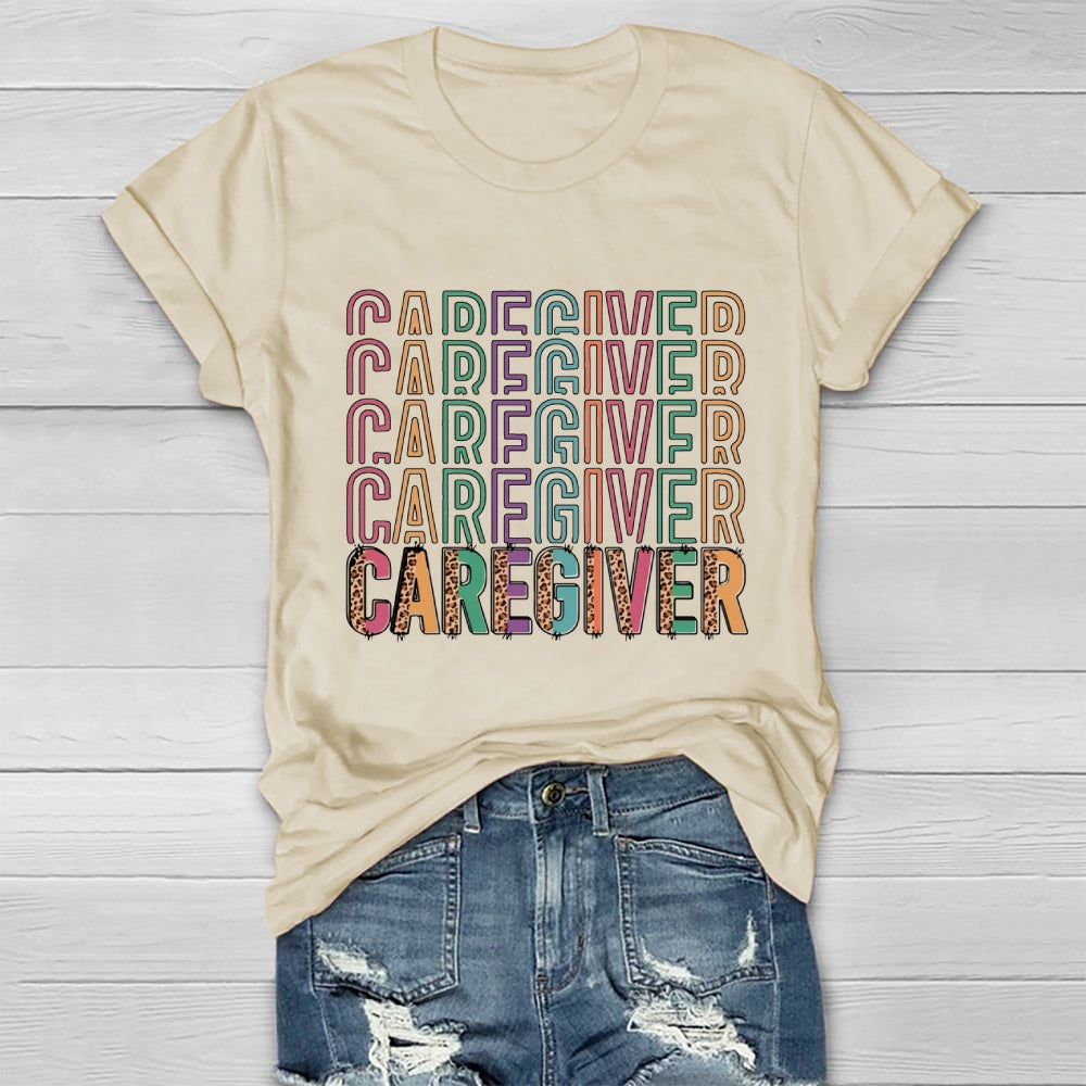 Caregiver Leopard Print Colorful Letters Healthwear T-shirt
