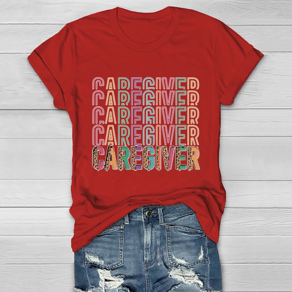 Caregiver Leopard Print Colorful Letters Healthwear T-shirt