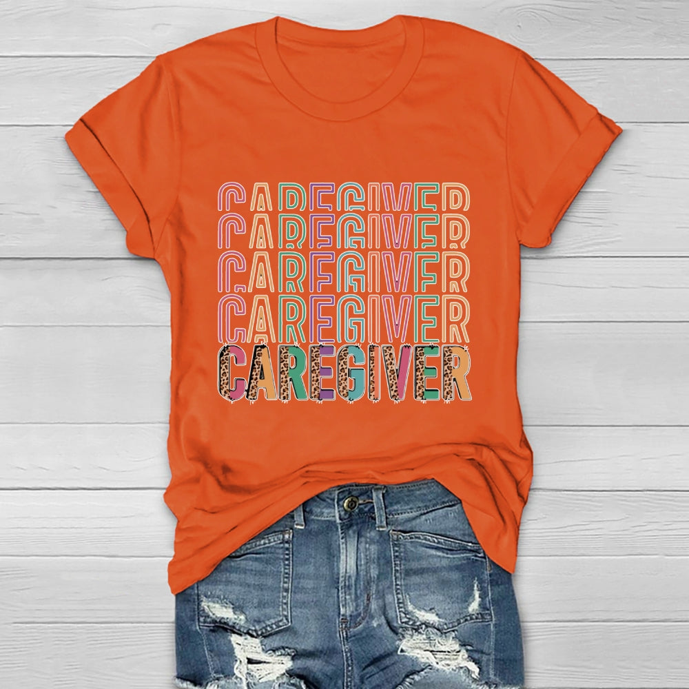 Caregiver Leopard Print Colorful Letters Healthwear T-shirt