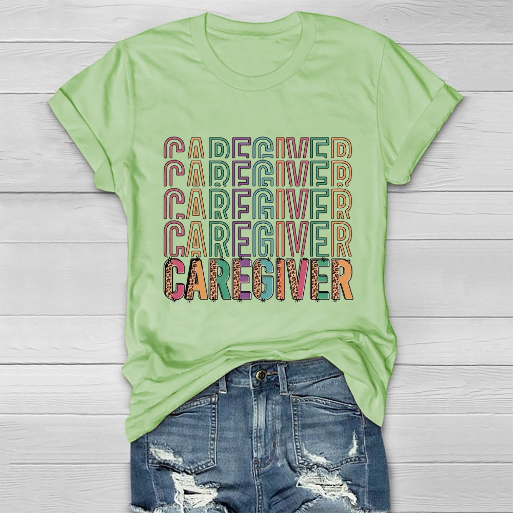 Caregiver Leopard Print Colorful Letters Healthwear T-shirt
