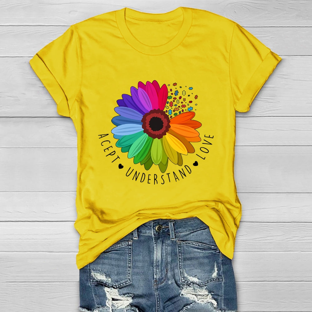 Accept Understand Love Autism Awareness Sunflower Healthwear T-shirt