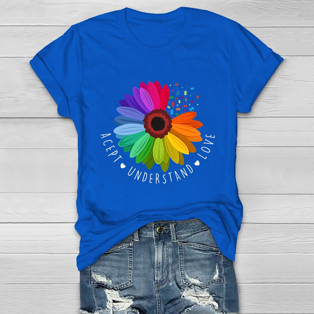 Accept Understand Love Autism Awareness Sunflower Healthwear T-shirt